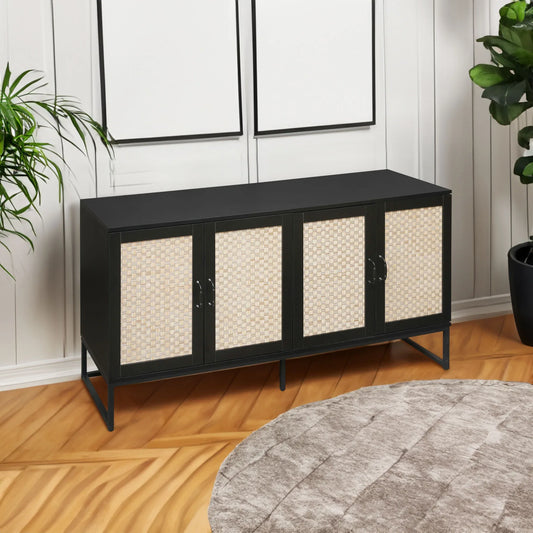 Rattan 4-Door Sideboard , Sideboard Buffet Storage Cabinet,Accent Storage Cabinet , Large Cabinet With 4 Rattan Decorated Doors - Shello's Creative Boutique