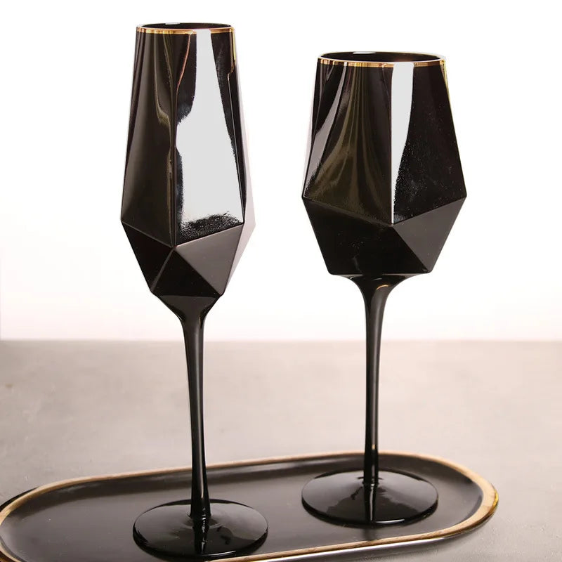 Pure Black Crystal Golden Edge Red Wine Glass Goblet Light Luxury Simple Model Room Special Champagne Glasses Kitchen Utensils eprolo