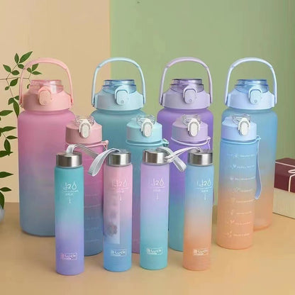 Graduated three piece set of gradient colored plastic cups, large capacity portable portable sports water bottle, fashionable frosted water cup eprolo