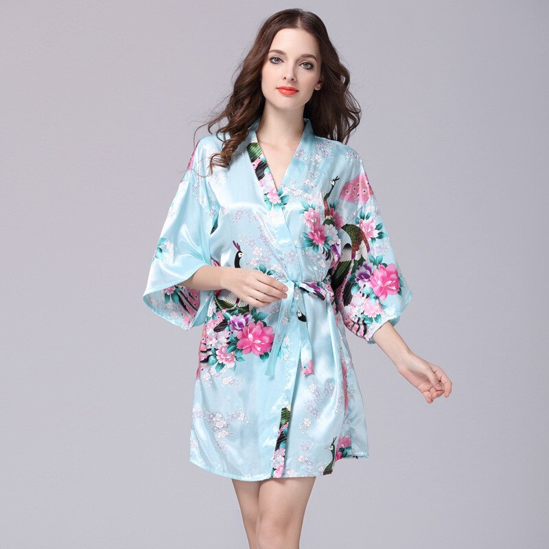 Women Faux Silk Robe Satin Wedding Bride Robe Large Size Sexy Floral Bathrobe Short Nightwear Women Pajamas Kimono eprolo