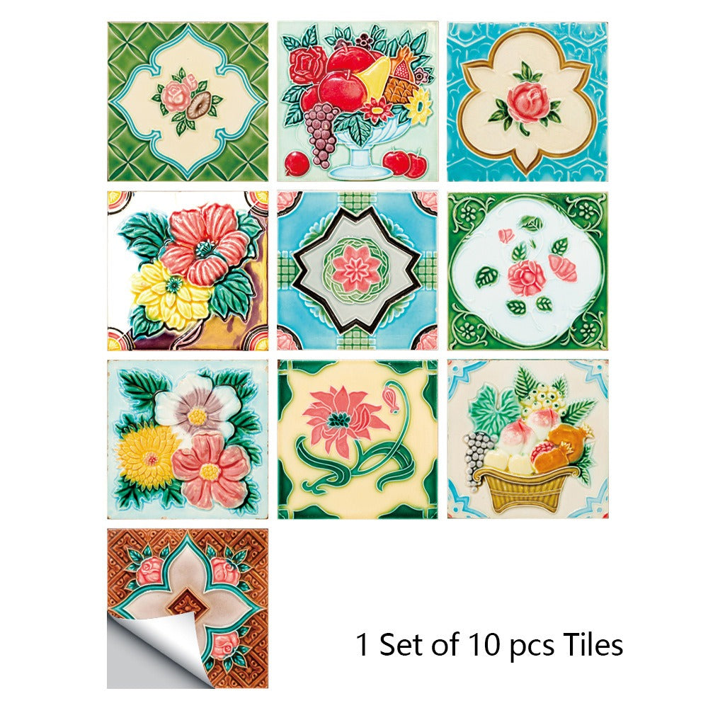 10 Piece Set Of Datura Mosaic Small Flower Imitation Ceramic Tile Sticker For Home Renovation Kitchen And Bathroom Decoration Self-Adhesive Wall Sticker