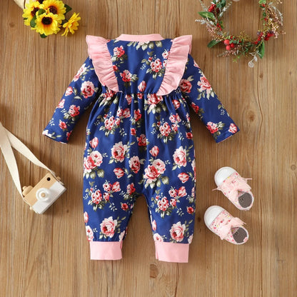 Infant Children's Long-Sleeved Lace Bow Flower One-Piece Romper Girl Baby Autumn And Winter Romper - Shello's Creative Boutique