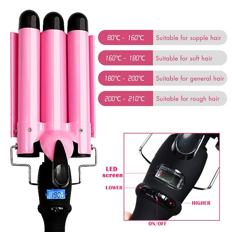 New Arrival Hair Curling Iron LED Ceramic Triple Barrel Hair Curler Irons Hair Wave Waver Styling Tools Hair Styler Wand eprolo