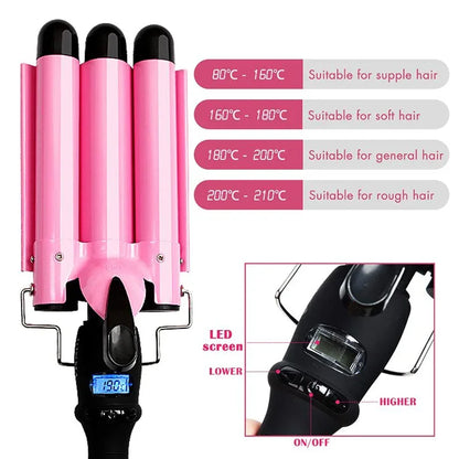 LED Ceramic Triple Barrel Hair Curler Irons Hair Wave Waver Styling Tools Hair Styler Wand - Shello's Creative Boutique