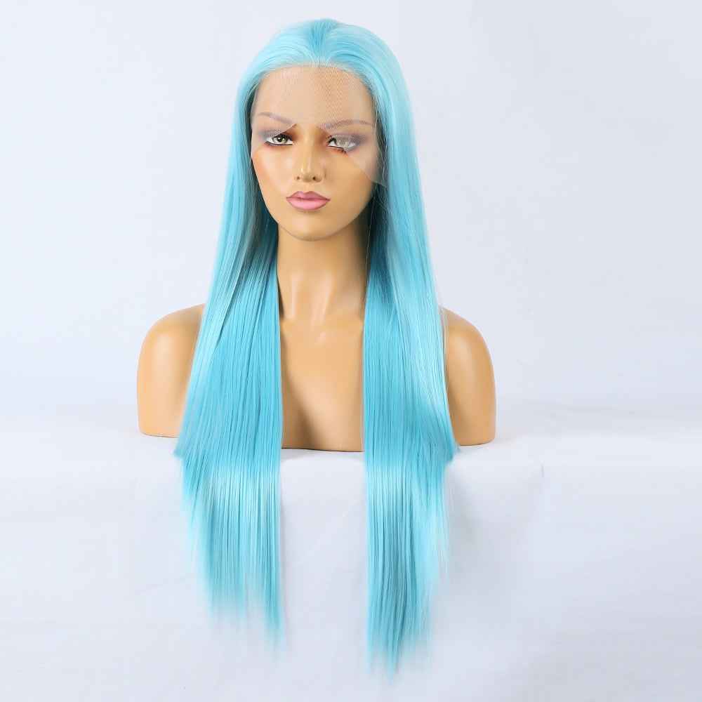 Blue Front Lace Ladies Synthetic Wig Headgear Long Straight Hair