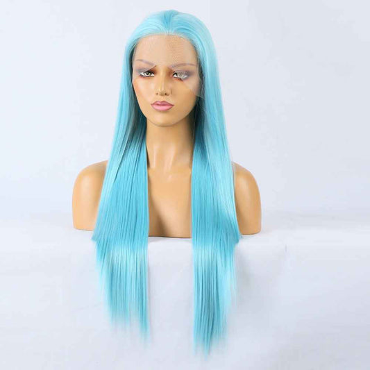 Blue Front Lace Ladies Synthetic Wig Headgear Long Straight Hair