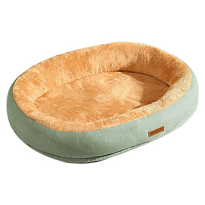 Plush Oval Pet Bed - Warm Bite-Resistant Kennel for Cats & Dogs