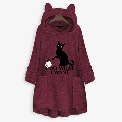 Womail Hoodie Sweatshirt Womens winter Fleece Cat Ear Long Pocket loose Casual Hooded Feminine Oversize Sweatshirt Plus Size - Shello's Creative Boutique