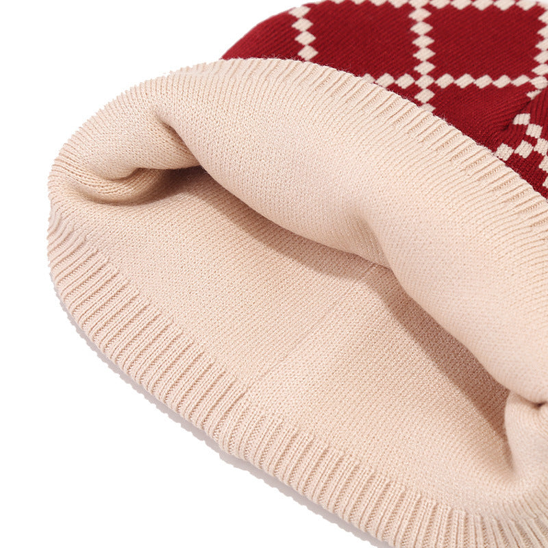 Adult Knitted Hat Glove Scarf Set Winter Men and Women Outdoor Cold proof Diamond Grid Knitted Hat eprolo