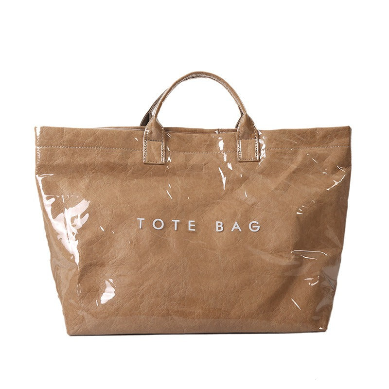 Fashionable Retro Dupont Paper Bag Women's Large Capacity Kraft Paper Handbag Shopping Bag Trendy Shello Creative Boutique