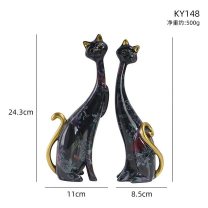 European style oil painting couple cat animal ornaments, living room TV cabinet, foyer wine cabinet decoration, resin crafts - Shello's Creative Boutique