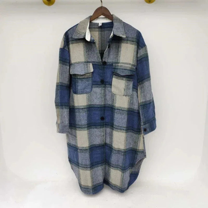 [EWQ]Plaid Single Tops Korean Outerwear Female Overcoat Fashion Spring Winter Women Loose Long Woolen Coats Kaschmir Mantel - Shello's Creative Boutique