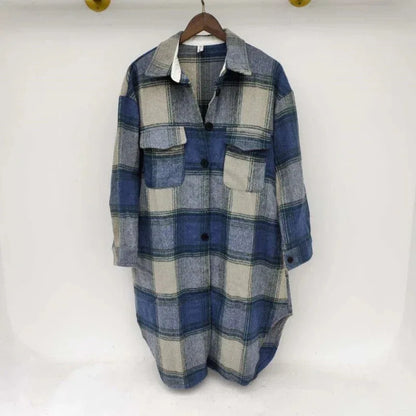 [EWQ]Plaid Single Tops Korean Outerwear Female Overcoat Fashion Spring Winter Women Loose Long Woolen Coats Kaschmir Mantel - Shello's Creative Boutique