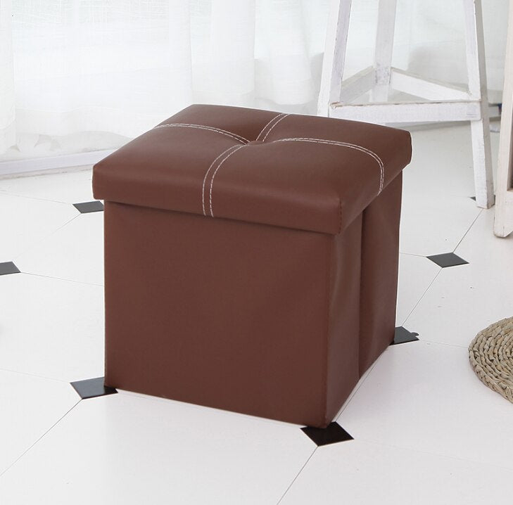 12 inch Non-slip Foldable Ottoman Storage Stool Leather Footstool Storage Box Small Sofa Chair Bench Box Home Organizers Box eprolo