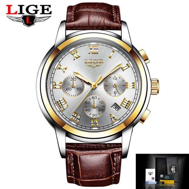 Lige Casual Fashion Trend Business Waterproof Belt Watch Men's Multi-Function Luminous Watch eprolo