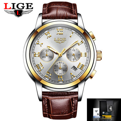 Lige Casual Fashion Trend Business Waterproof Belt Watch Men's Multi-Function Luminous Watch eprolo