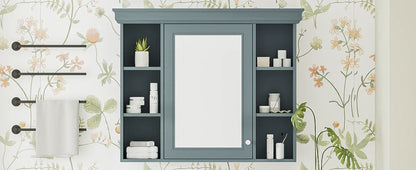 35 ''x 28' 'blue wall mounted bathroom storage cabinet with mirror door and medication cabinet with 6 open shelves - Shello's Creative Boutique