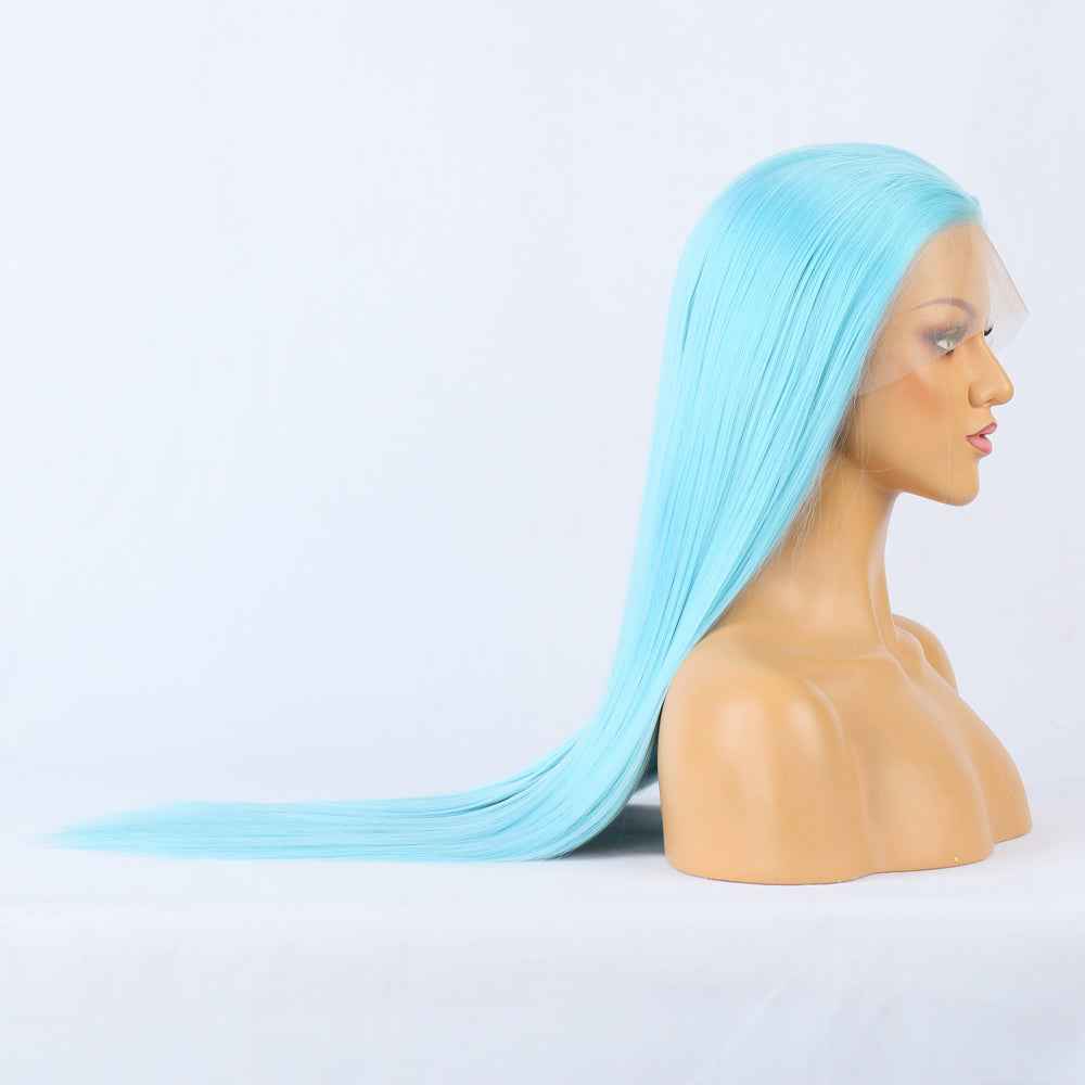 Blue Front Lace Ladies Synthetic Wig Headgear Long Straight Hair