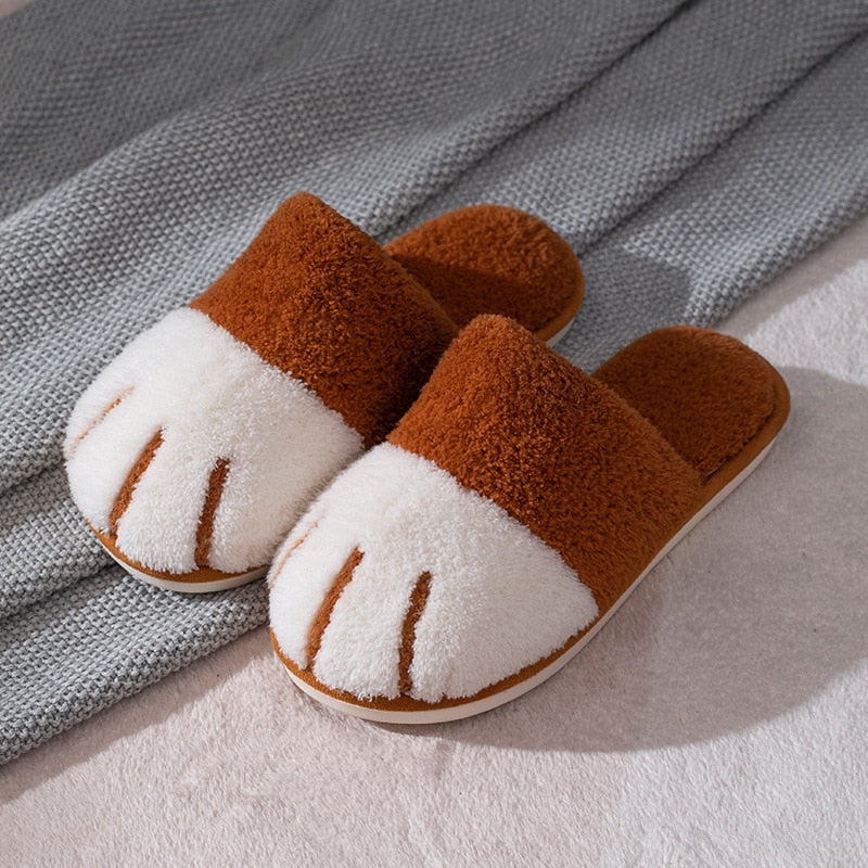 Winter House Warm Fur Slipers For Women Cute Cat paw Designer Bedroom Warm Plush Shoes Non-slip Indoor Women Furry Slippers eprolo