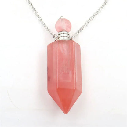 Natural Crystal Hexagonal Perfume Bottle Pendant Necklace Fluorite Pendant Essential Oil Jar Chain Necklace - Shello's Creative Boutique