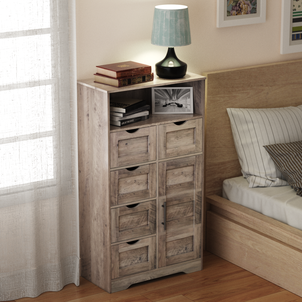 5 Drawers Storage Cabinet with Adjustable Shelves, Bathroom Cabinet with Doors, Floor Cabinet for Living Room Grey eprolo