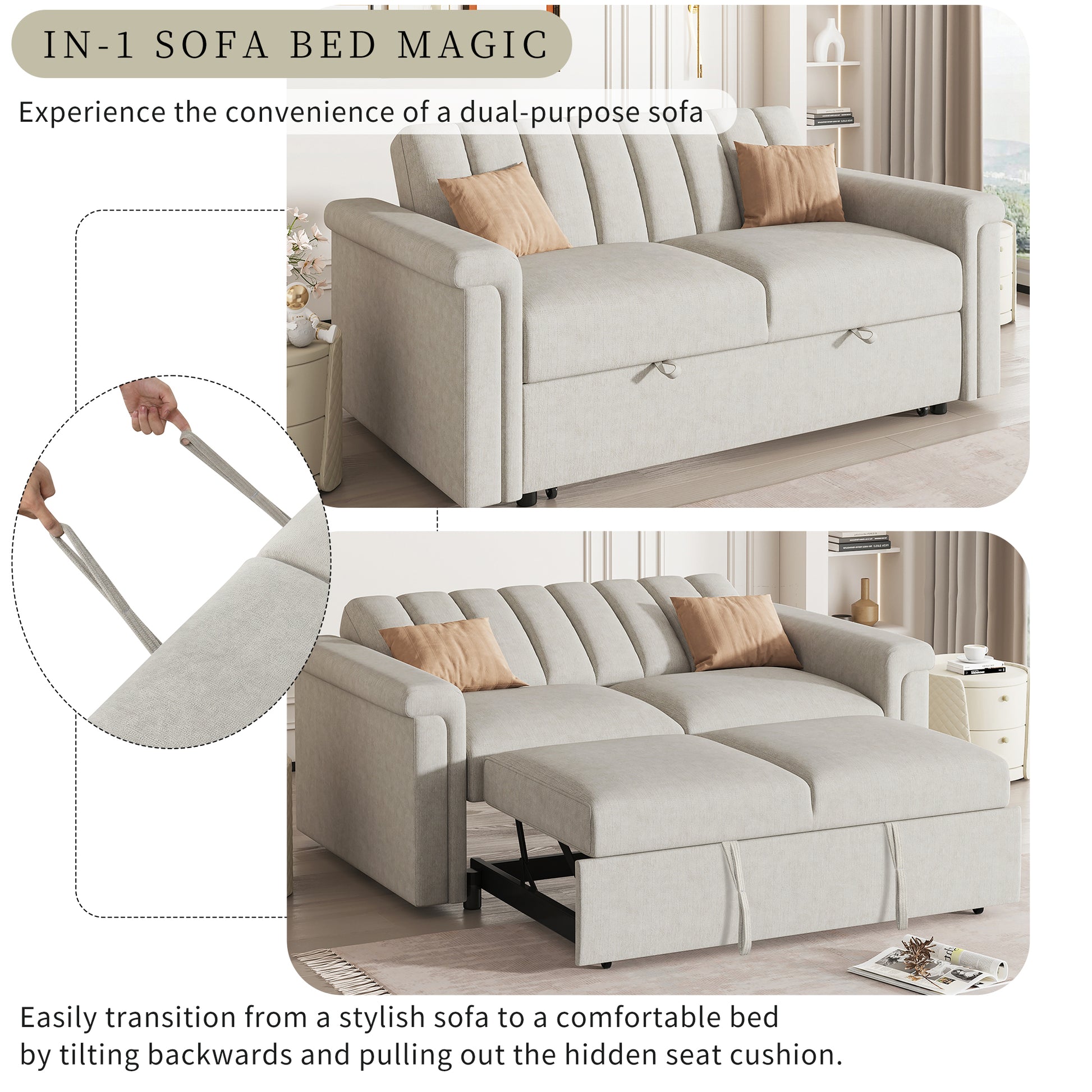 U_STYLE Convertible Soft Cushion Sofa Pull Bed ,for Two People to Sit On eprolo