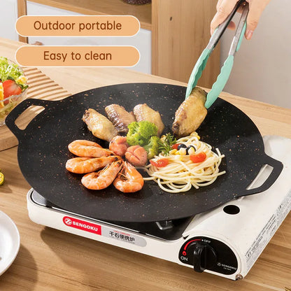 Outdoor Camping Domestic Barbecue Pan Korean Style Round Portable General Purpose Fried Egg Pan Iron Plate Barbecue Pan - Shello's Creative Boutique