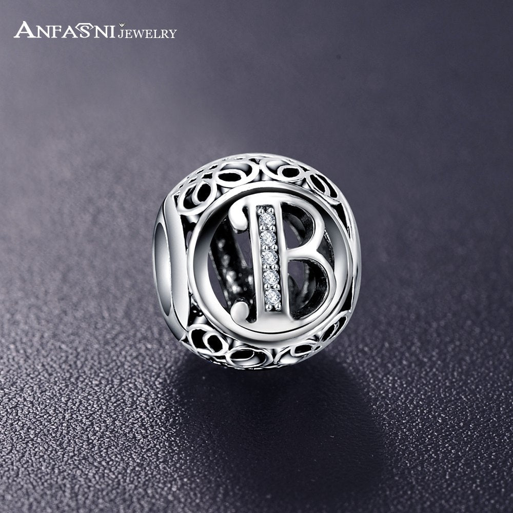 Real 925 Sterling Silver Vintage Clear Letter Bead Charms Fit Pandora Women Charm Bracelets Silver Jewelry eprolo
