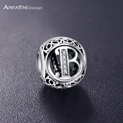 Real 925 Sterling Silver Vintage Clear Letter Bead Charms Fit Pandora Women Charm Bracelets Silver Jewelry eprolo