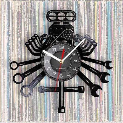 Vintage Phonograph Record Wall Clock - Personalized Car Maintenance Theme Decor - Shello's Creative Boutique