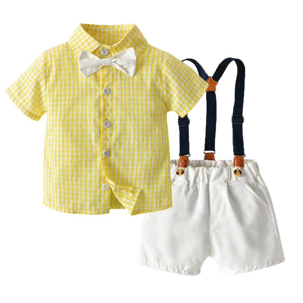 New Childrens Wear Boys and Girls Summer Checker Casual Suit Siblings Baby Set eprolo