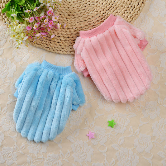 Vertical Striped Single-Sided Plush Coat Pet Clothes Dog Teddy Clothing Cat Autumn Bichon Small Dog Cat Autumn And Winter Clothing eprolo