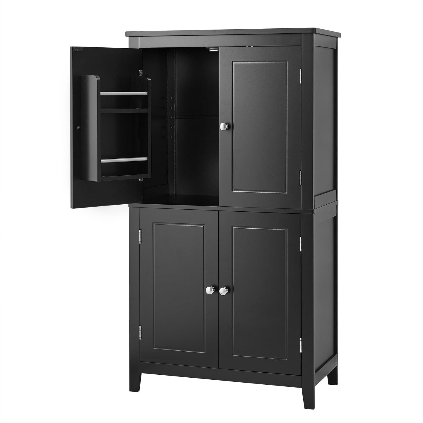 Bathroom floor storage cabinet, bathroom storage cabinet, 4-door independent cabinet, adjustable shelf, adaptive shelf, black eprolo