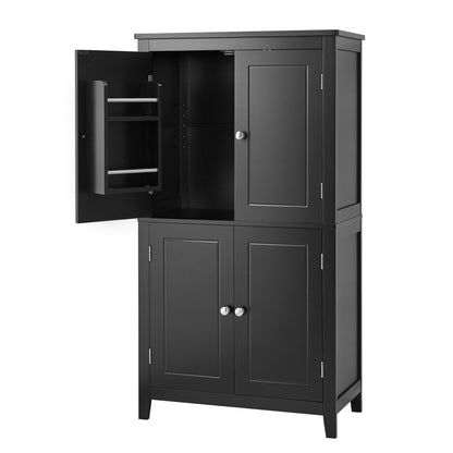 Bathroom floor storage cabinet, bathroom storage cabinet, 4-door independent cabinet, adjustable shelf, adaptive shelf, black eprolo