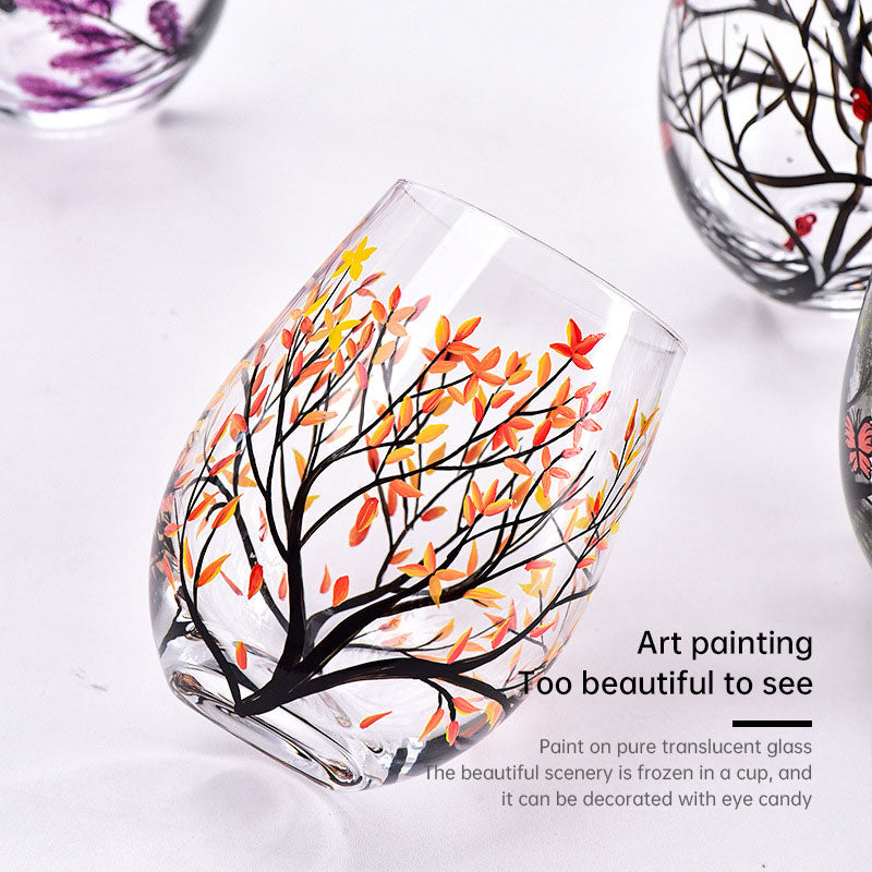 Light luxury ins crystal glass wine glass hand-painted household goblet four seasons painted wine glass eprolo