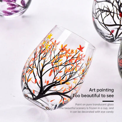 Light luxury ins crystal glass wine glass hand-painted household goblet four seasons painted wine glass - Shello's Creative Boutique