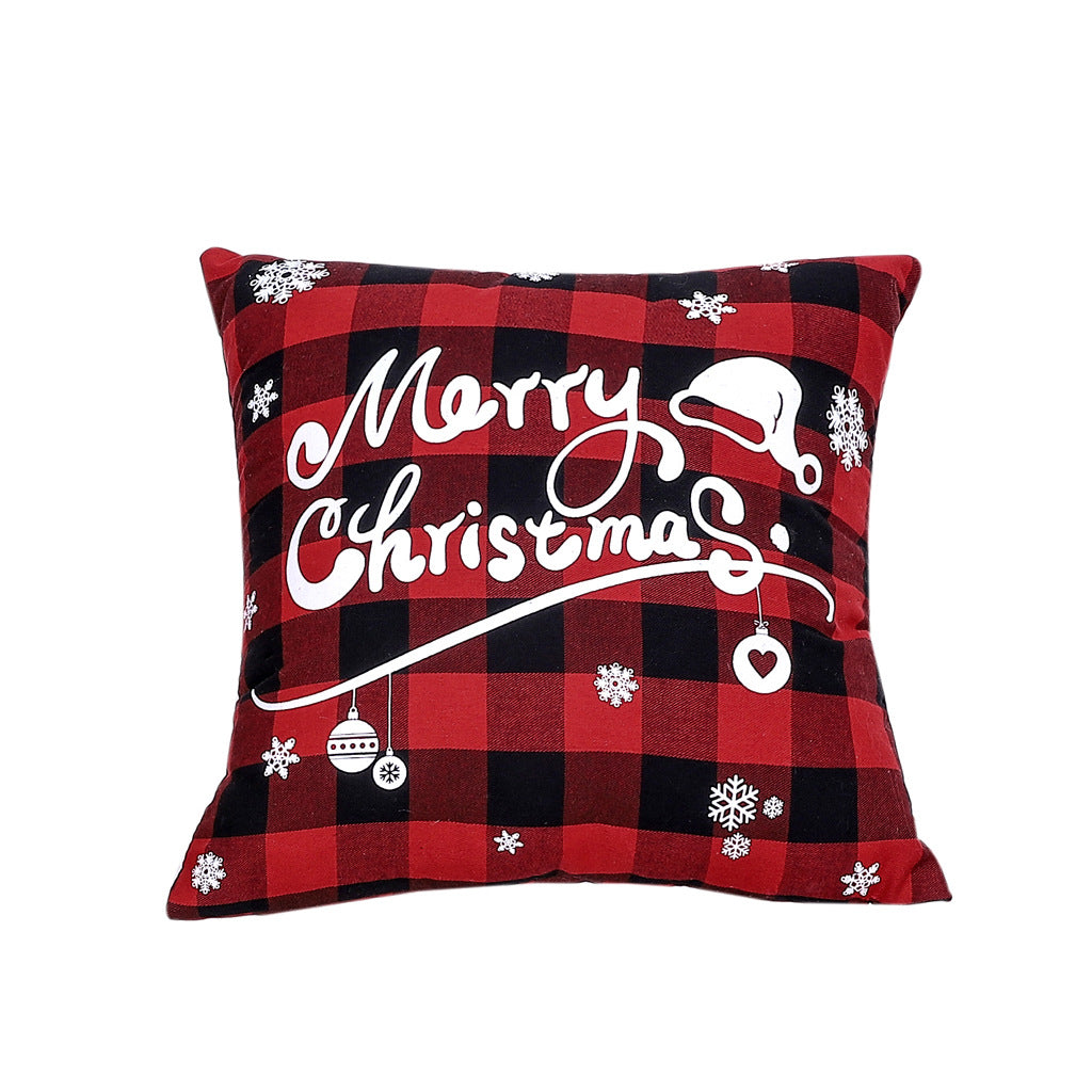 Christmas decoration red linen checkered Christmas square pillow cover sofa cushion cover without pillow core Shello Creative Boutique