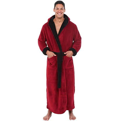 Men Bathrobe Men's Winter Lengthened Plush Shawl Bath Robe Home Clothes Long Sleeved Robe Coat - Shello's Creative Boutique