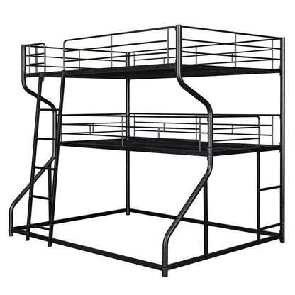 Full XL over Twin XL over Queen Size Triple Bunk Bed with Long and Short Ladder - Shello's Creative Boutique