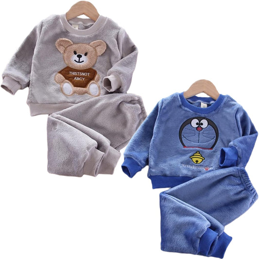 New Autumn Winter Baby Clothes Pajamas Sets Girls Pajamas Children Warm Flannel Fleece Catoon Bear Kids Sleepwear Home Suit 1-6Y eprolo