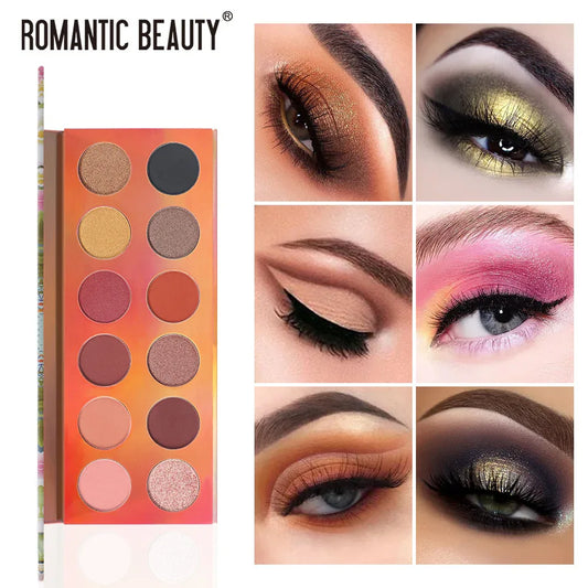 Romantic Beauty 12 Color Dazzle Eye Shadow Plate Pearlescent Matte Finish Eye Shadow Makeup - Shello's Creative Boutique