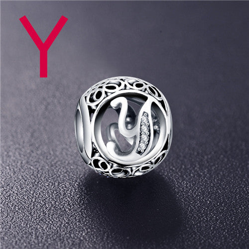 Real 925 Sterling Silver Vintage Clear Letter Bead Charms Fit Pandora Women Charm Bracelets Silver Jewelry eprolo