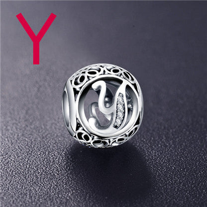 Real 925 Sterling Silver Vintage Clear Letter Bead Charms Fit Pandora Women Charm Bracelets Silver Jewelry eprolo