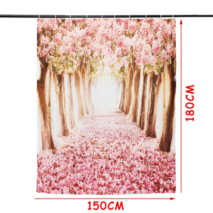 Arrivals Europe Pink Sakura Tree Pattern Bathroom Four-piece Suit,Shower Curtain Bathroom Pedestal Rug Lid Toilet Cover Bath Mat Set - Shello's Creative Boutique