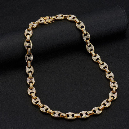 Large Pig Nose 12mm Hip Hop Cuban Link Chain Men Coffee Bean Clavicle Chain Men - Shello's Creative Boutique