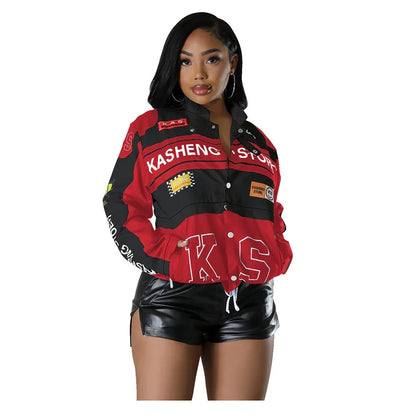 New autumn and winter detachable two-wear motorcycle jacket cool silk cotton printed cardigan jacket - Shello's Creative Boutique