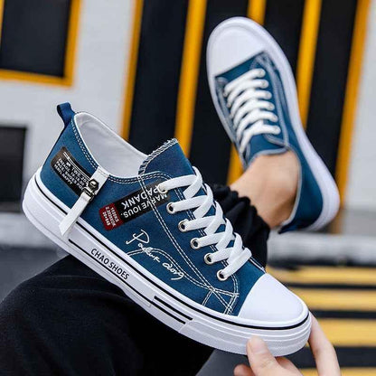 Breathable men's canvas shoes, Hong Kong style men's shoes, casual cloth shoes, trendy, lightweight, low top board shoes - Shello's Creative Boutique