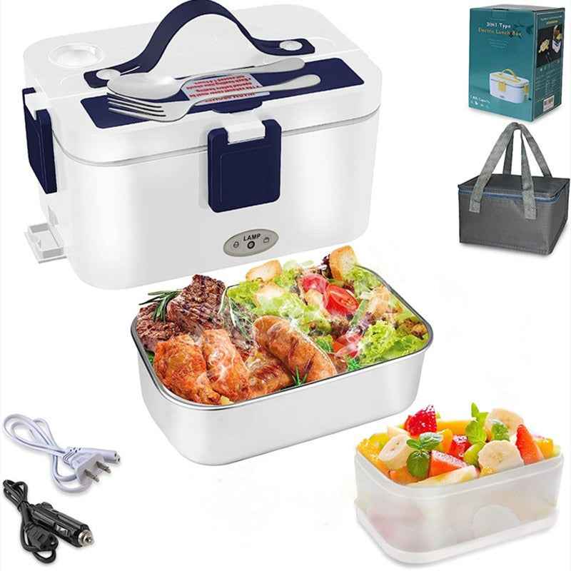 80W Portable Food Warmer Electric Lunch Box 12V 24V 110V Self Heating for Car/Truck/Home