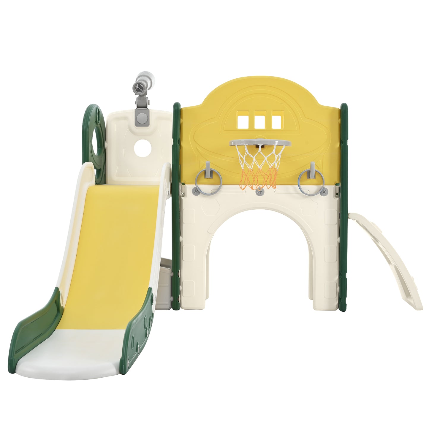 Kids Slide Playset Structure 7 in 1, Freestanding Spaceship Set with Slide, Arch Tunnel Yellow + HDPE eprolo