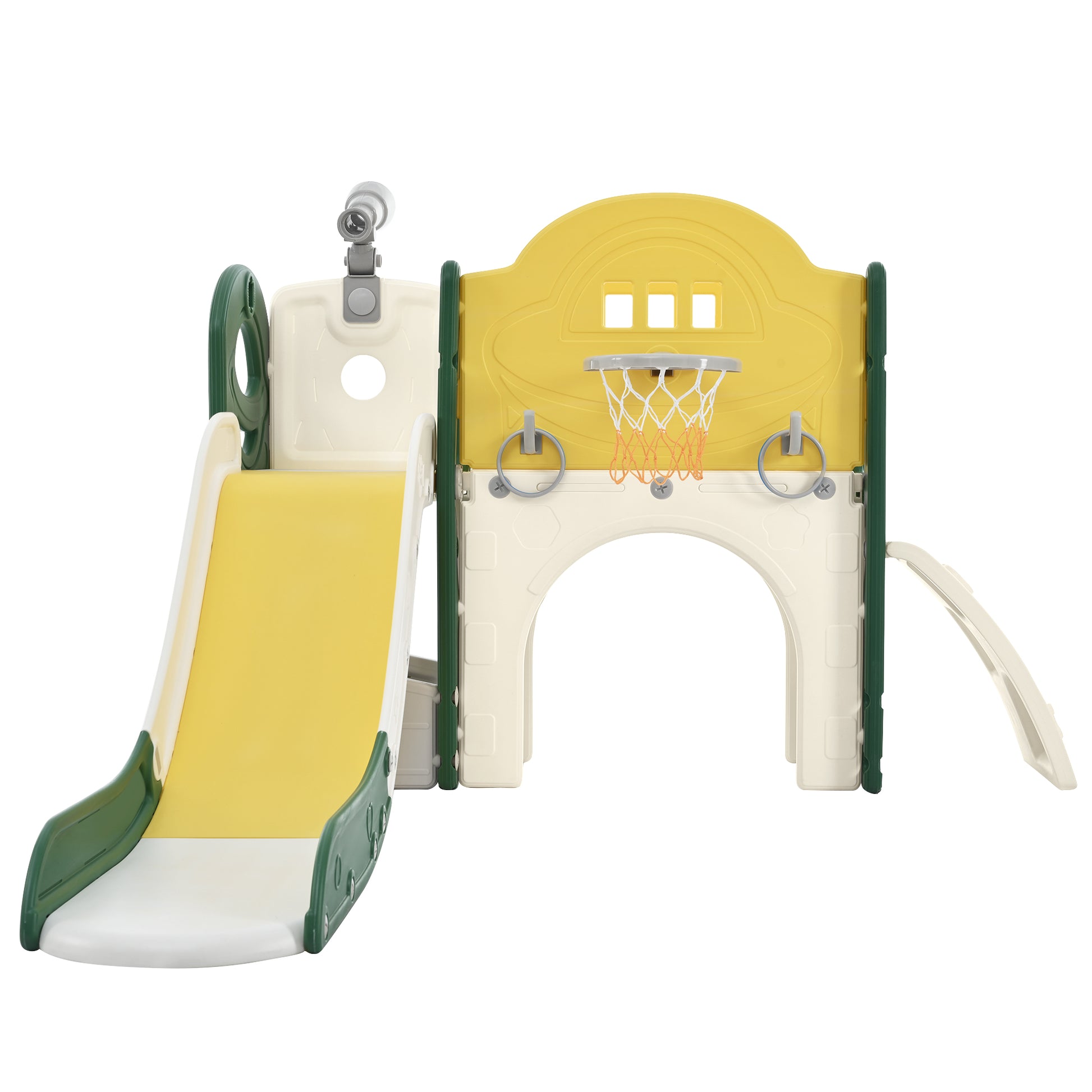 Kids Slide Playset Structure 7 in 1, Freestanding Spaceship Set with Slide, Arch Tunnel Yellow + HDPE eprolo